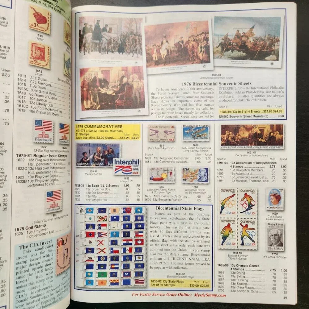 Mystic's U.S. Stamp Catalog Stamp Collectors Philately Philatelist Book United S